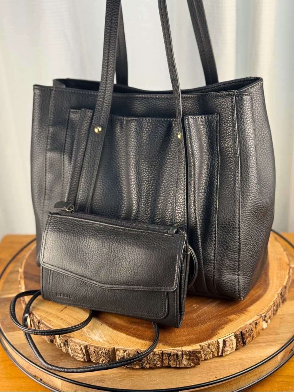 Relic Black Pebbled Faux Leather Tote Shoulder Bag + SM Crossbody Wallet Bundle
